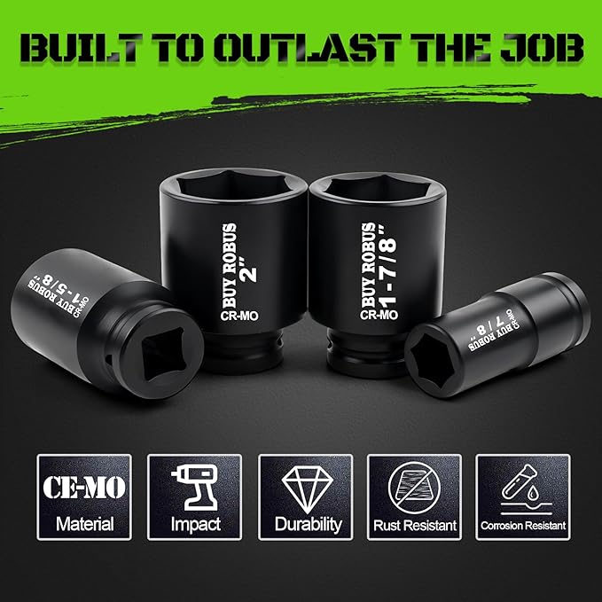 22 PCS 3/4" Impact Socket Set, Drive Deep 6 Point Socket Set, Including Long Sockets, 3/4" Impact Extension Bar and Drill Socket Adapter, Cr-MO