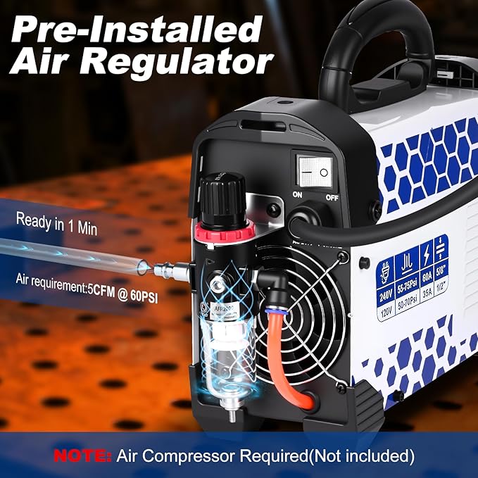 Reboot Plasma Cutter Non-High Frequency Non-Touch Pilot Arc, 120V/240V Dual Voltage, 1 Inch Max Cut 5/8 Inch Clean Cut, Mesh Cutting, 2T/4T, Large LED Display for Beginners DIY