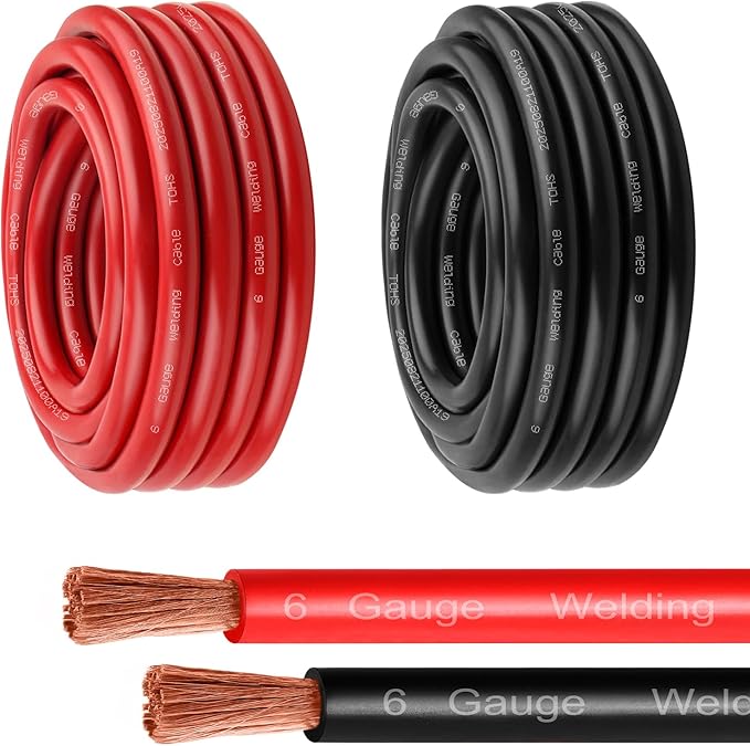 6 Gauge Battery Cable - 20FT Red + 20FT Black 6 AWG Welding Cable Flexible Stranded Oxygen-Free Pure Copper Wire for Automotive, Battery, Inverter, Solar, Marine and Generator