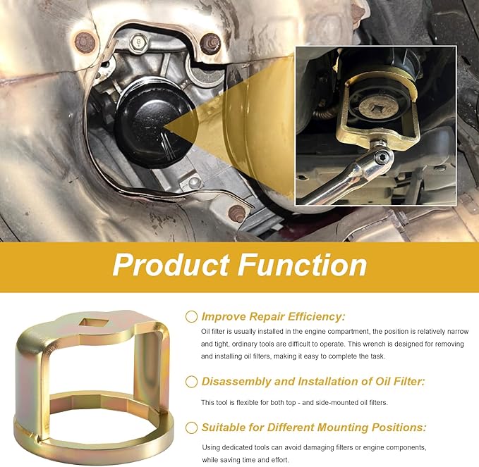 1726 Oil Filter Wrench Removal Tool Compatible with Toyota, 64mm x 14 Flute, 1/2" Square Drive Fit for Toyota, Nissan, Honda, Lexus, Scion 4, 6, 8 Cylinder Engines