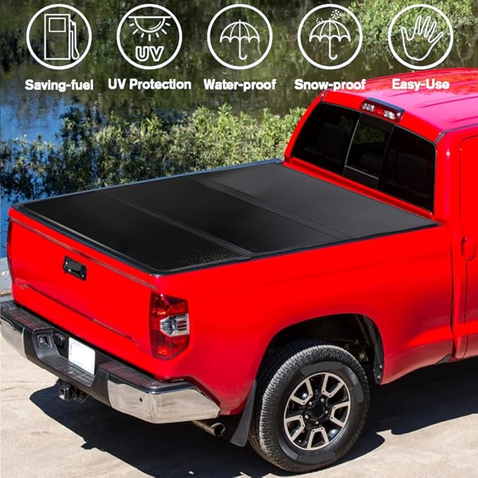 CAREONLINE New Black Hard Tri Fold Style Truck 5 Ft Bed Tonneau Cover W/LED Light Fits for 2015-2024 Che-v-y Colorado（OL-KR1010250321）