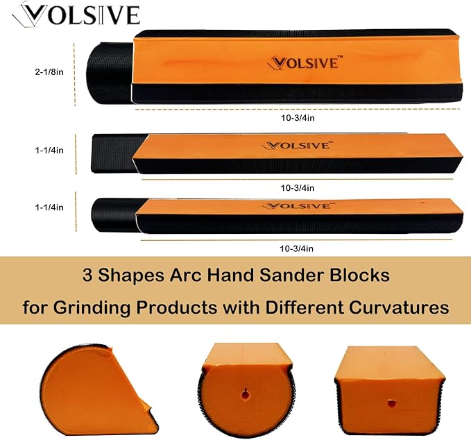 VOLSIVE 7pcs Hand Sanding Block Set, Rectangle Handheld Sanding Pad, Hook and Loop Interchangeable Assorted Shapes, for Sanding or Polishing in Auto Body and Paint Shops - Orange