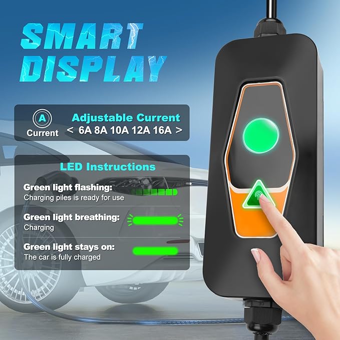 Portable EV Charger Level 1, 16Amp 120V, Electric Vehicle Charger with 16.5FT Cable, NEMA 5-15 Plug, Portable Electric Car Charger, Compatible with SAE J1772 Evs