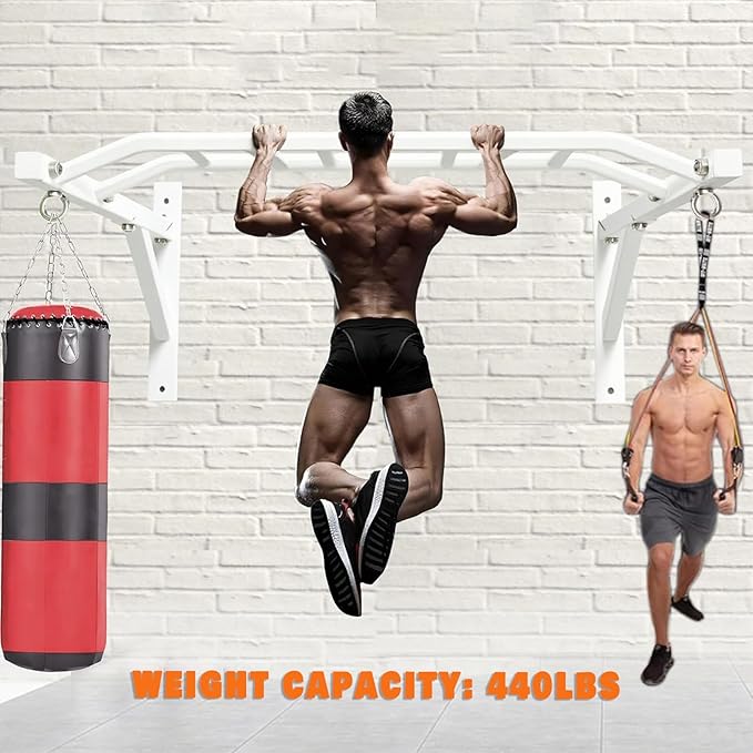 Wall Mounted Pull Up Bar Chin Up bar Multifunctional Adjustable Dip Station for Indoor Home Gym Workout, Power Tower Set Training Equipment Fitness Dip Stand Supports to 440 Lbs (Black)