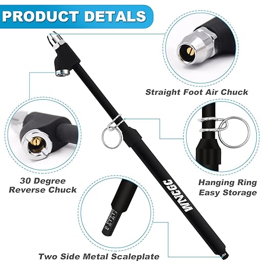 Tire Pressure Gauge 10-150 PSI, Heavy Duty Air Gauge Tire Pressure with Two Side Aluminum Scaleplate, Dual Head Truck Tire Gauges for Tire Pressure, 2 Pack