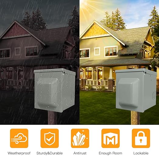 50 Amp 125/250 Volt EV Power Outlet Box, NEMA 14-50R 50 Amp EV Charging Receptacle Outlet Box, Enclosed Lockable Weatherproof Outdoor Electrical NEMA 14-50R Receptacle Panel, Heavy Duty, ETL Listed