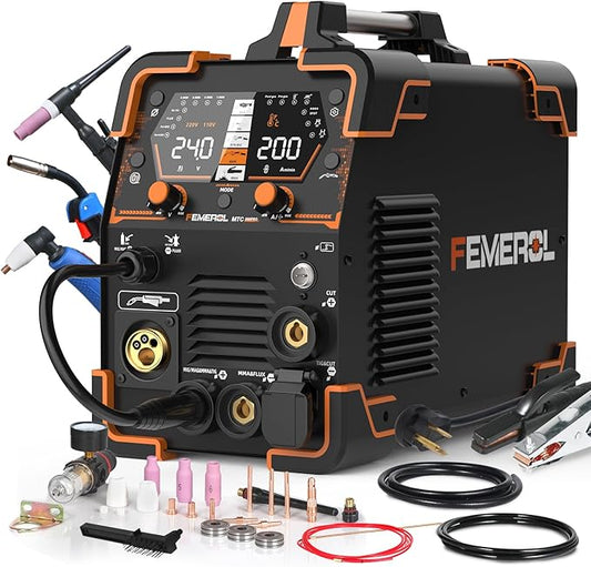 Plasma Cutter Welder Combo 200A Gas MIG/Gasless MIG/HF TIG/Stick/CUT/SPOT 6 in 1 Welding Machine Aluminum Welding 110/220V Dual Voltage Multi Process Welder