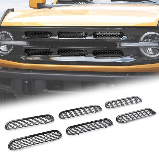 Front Grill Mesh Grille Inserts Cover Frame Trims Kit 6Pcs Fit for Ford Bronco 2021-2025+ 2/4 Door Exterior Accessories (Carbon Fiber)