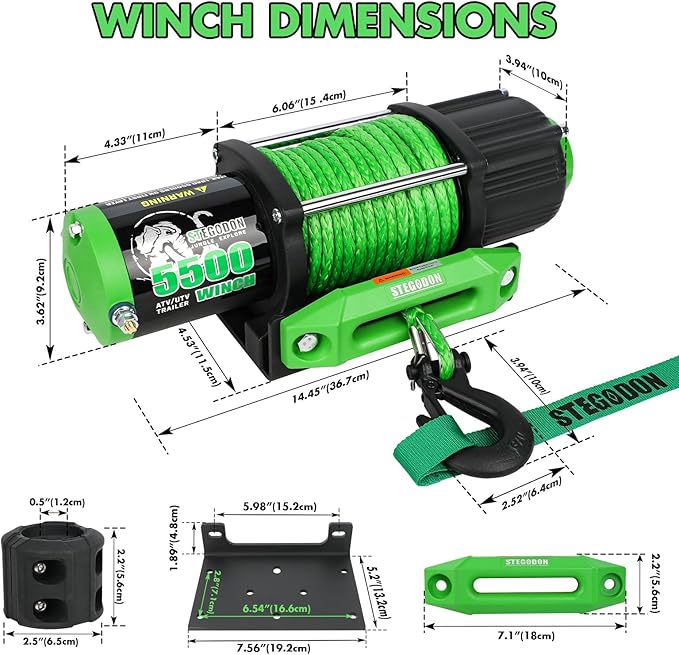 5500 Winch 12V Electric ATV/UTV Winch with Synthetic Rope,2pcs Wireless Remote and Winch Stopper for Towing Jeep Off-Road SUV Truck Car Trailer Boat