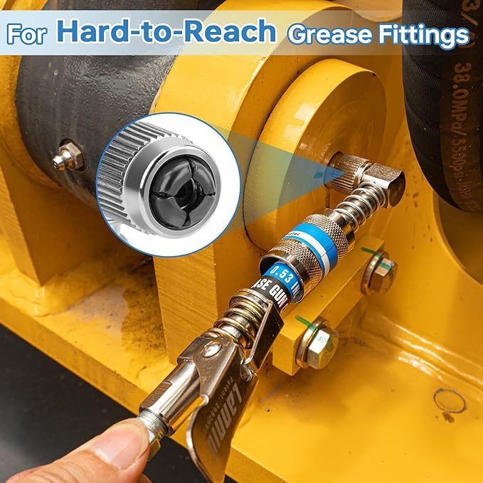 90 Degree Grease Gun Coupler - Upgraded 4-Jaw Quick Release Lock on Grease Coupler Adapter for Tight Spaces, 10,000 PSI High Pressure Heavy Duty Right Angel Grease Gun Tips