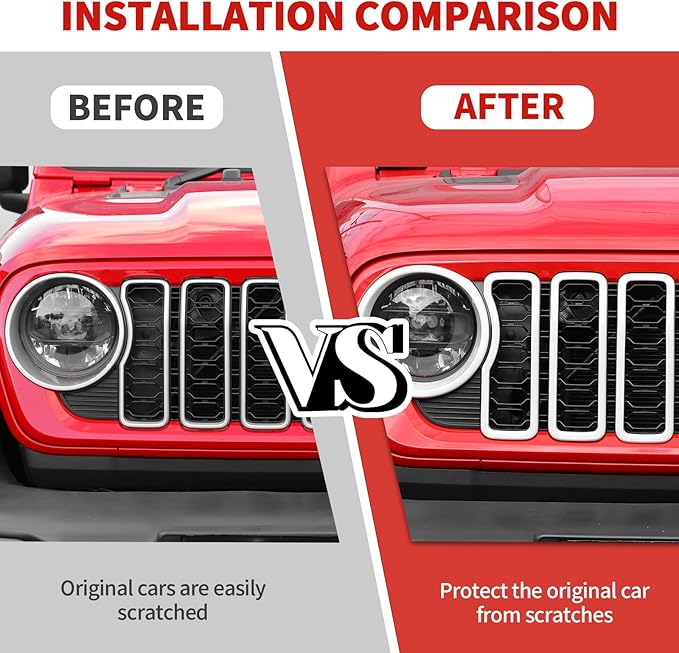 Jimen for 2024 Jeep Wrangler 4xe grill inserts, 9PCS Headlight Cover & Grille Insert Compatible with Jeep Wrangler JL JLU 2024+, NOT FIT JL Sport/Sport S (White)