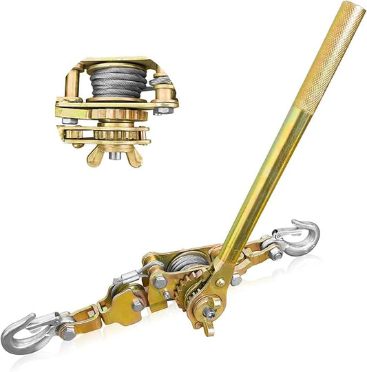 Come Along Winch Puller 2T, 10FT Cable Hoist Winch Puller with 2 Hooks, Come Along Tool Heavy Duty, Ratchet Puller for Lifting Pulling Construction Building