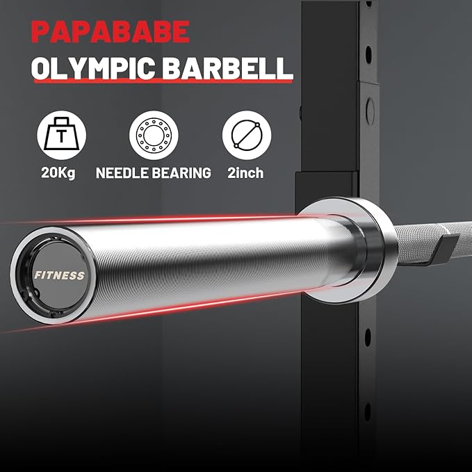 PAPABABE Olympic Barbell, 2-inch 45lb/35lb Weight Bar for Strength Training. 6.5ft/7ft Olympic Bar, 1000lb Plus Capacity, Chrome/Zinc Plating, knurled Grip for Bench Press Deadlift Squat