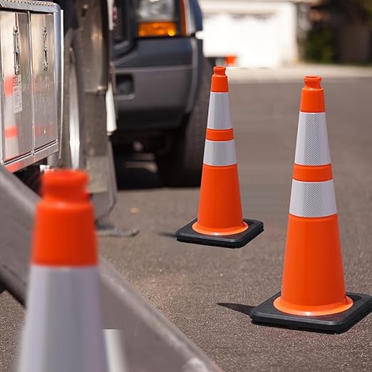 OrangeStar 28 Inch Orange Traffic Cones 8-Pack, Heavy Duty PVC Safety Cones with 2 Reflective Collars, Weighted Base for Highway, Roadwork, Construction, Warehouse Safety, Parking Lots