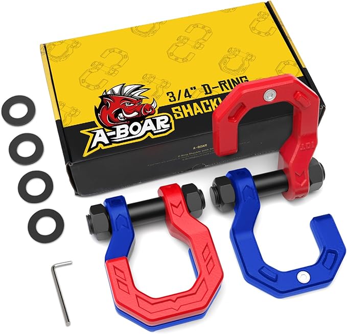 Separate D-Ring Shackles, 2Pack, 3/4" Separate D-Ring Shackles 7/8" Pin, 57320lbs Breaking Strength, Heavy Duty Forged Steel, D-Ring Towing Winch Shackle for Recovery, 4x4 Off-Road, RedBlue