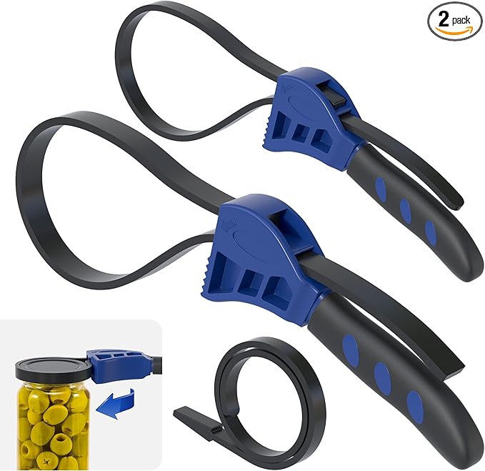 Strap Wrench Set, 2pcs Adjustable Rubber Strap Wrench, Oil Filter Strap Wrench, Max Diameter 4" and 6" with Rubber Belt, Jar Opener for Weak Hands