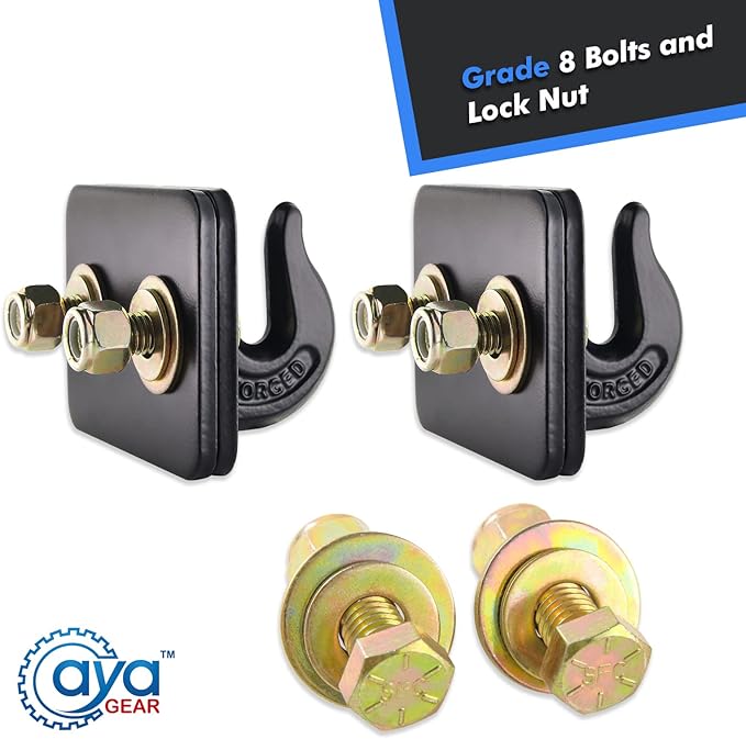 2 Pack 3/8-in Bolt On Grab Hook Mount with Backer Plate Grab Hook Grade 70 Forged Steel Tow Hook Work Well for Loader, Tractor Bucket, RV, UTV,Truck (Black)