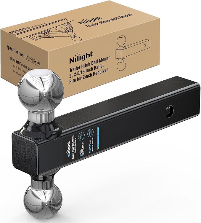 Nilight Trailer Hitch Ball Mount, 2 Inch, 2-5/16 Inch Balls, Fits 2 Inch Square Receiver, 10,000 lbs