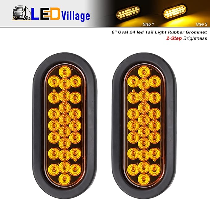 Amber 6 Inch Oval Trailer Marker Lights 24 LED Turn Signal Clearance Lamp for Truck Trailer Lorry Pickup RV with Plug & Grommet Turn Signal 12v DC (2 Pcs)