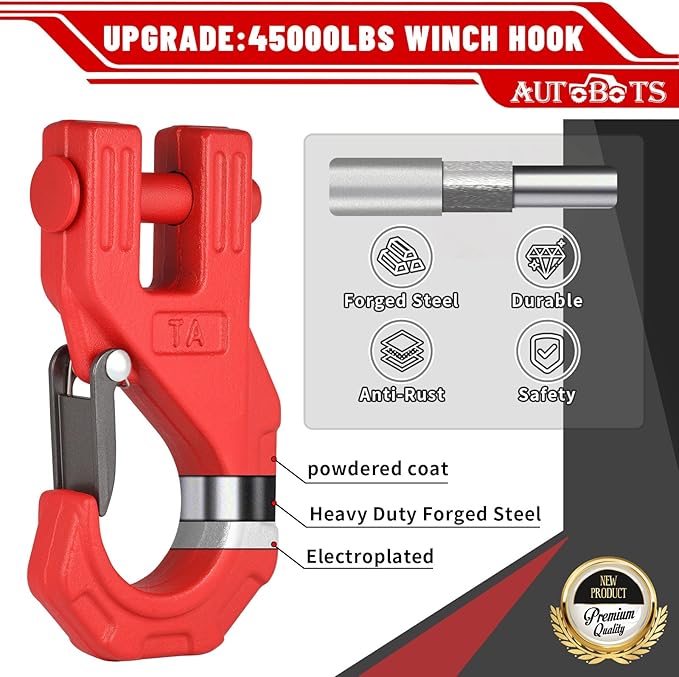 AUTOBOTS Synthetic Winch Rope 1/4" X 50 Ft，Max 9500lbs Winch Rope with Heavy Duty 3/8 Hook，Winch Cable Line for Off Road Vehicle ATV UTV RED