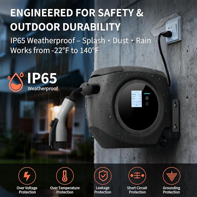 Level 1 EV Charger for J1772 Electric Cars – 110V 16A, 26FT Cable, NEMA 5-15 Plug, Wi-Fi Support, Portable Connector for Home or Travel (Black)