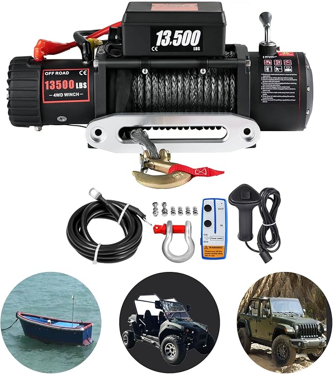 Electric Winch, 13500 lb Electric Winch Kit with Wireless Handheld Remote & Hawse Fairlead,Truck Winch for Truck Jeep SUV Boat car