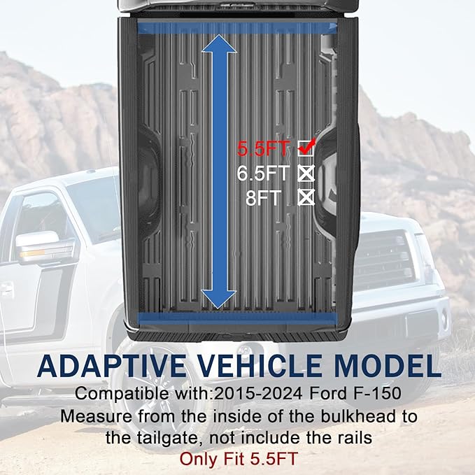 Soft Roll-Up Truck Bed Tonneau Cover Compatible with 2015-2024 Ford F-150 5.5FT Bed