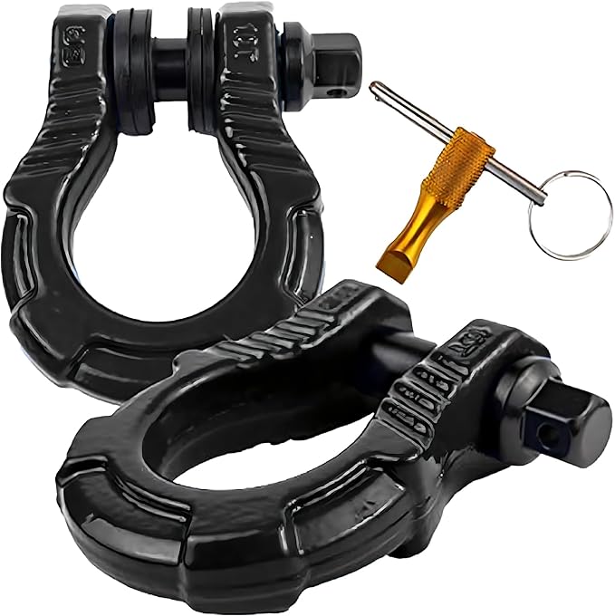 GearAmerica UBER Shackles with Anti-Theft Lock - 80,000 Lbs (40 T) Strength - Connect Tow Strap or Winch Line for Off-Road Recovery, Towing D-Rings and Uber Lock Security Pin (Black, 2 Pack)