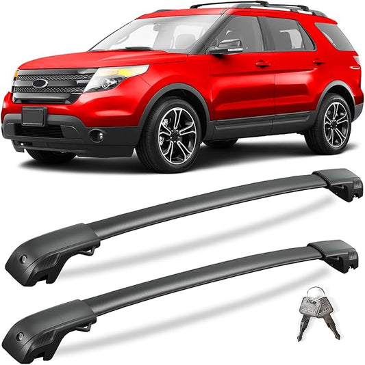 KINGGERI 300lbs Lockable Roof Rack Cross Bars Compatible with Ford Explorer 2011 2012 2013 2014 2015 with Raised Side Rails, Heavy Duty Aluminum Roof Rails Crossbars Luggage Accessories