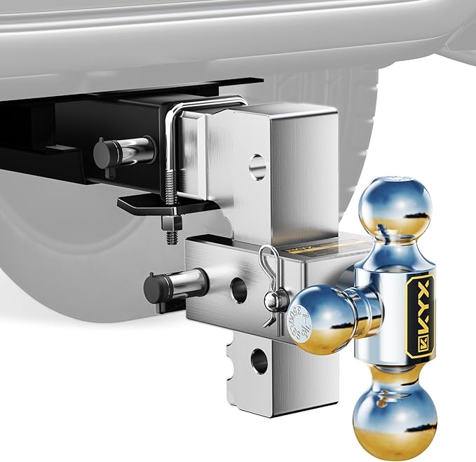KYX Adjustable Trailer Hitch, 6 in Rise Drop Hitch Fits 2 Inch Receiver, 12500 LBS GTW, Tri-Ball Aluminum Truck Tow Hitch(1-7/8 & 2 & 2-5/16), Rustproof and Noise Reduction Design for RVs and Trailers