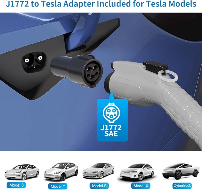 40 Amp Level 2 / Level 1 Portable EV Charger Station for SAE J1772 EV Cars (240 Volt, 23ft Cable), FCC and UL Certified, with NEMA 14-50 plug and 5-15 to 6-20 plug options and J1772 to Tesla adapter