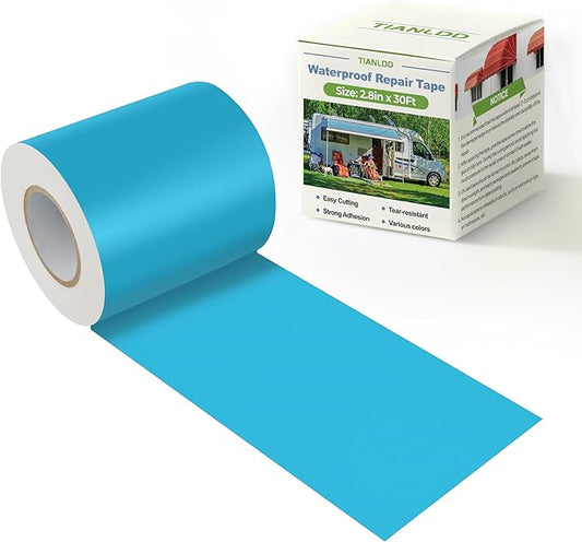 Waterproof Repair Tape for Fabric,RV Awning,Boat Covers,Tents,Tarp,Heavy Duty Outdoor Repair Patch - 2.8IN x 30FT（Blue）
