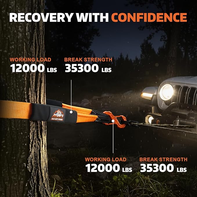 AUTOBOTS Tree Saver Strap 3" x 8' with S-Shaped Tow Hook，Heavy Duty Tow Strap 35300LBS Break Strength - Emergency Recovery Strap Winch Extension