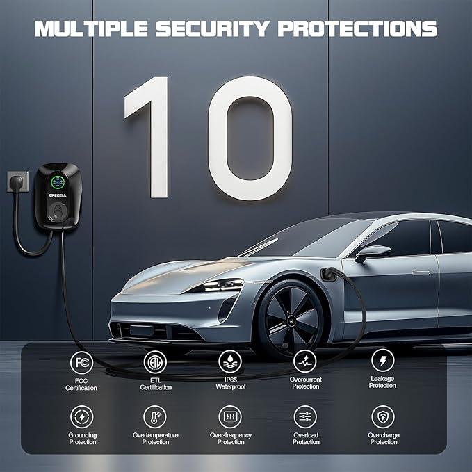 GRECELL Level 2 EV Wall Charger, ETL Certified 48A 11KW 240V J1772 Charger Bluetooth & WiFi Enabled, Electric Car Fast Wall Charging Station, Electric Car Charger with 25FT Cable and NEMA 14-50 Plug