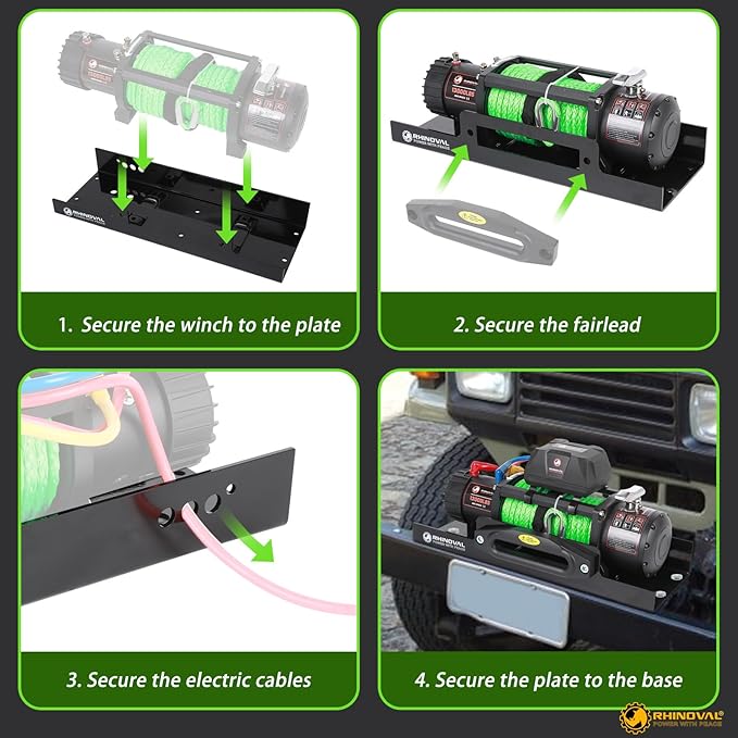 13000lb Winch and Mount Plate Bundle: Synthetic Rope, Wireless Remote, Raised Bolt Pattern Mounting Plate