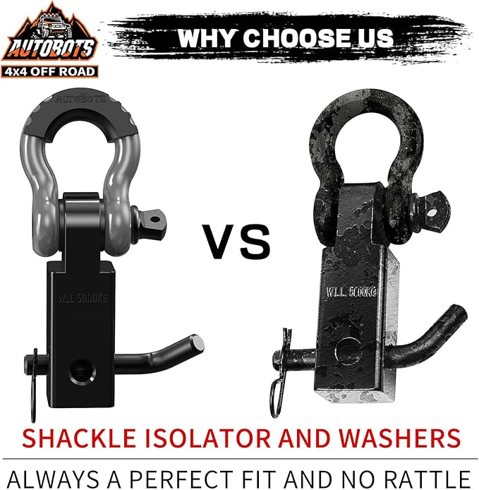 AUTOBOTS Tow Hitch Receiver 2", 45,000 Lbs Break Strength Shackle Hitch Receiver with 5/8" Screw Pin, 3/4 Shackle, Towing Accessories for Vehicle Trailer Recovery Off-Road 2R-Gray-Black-1