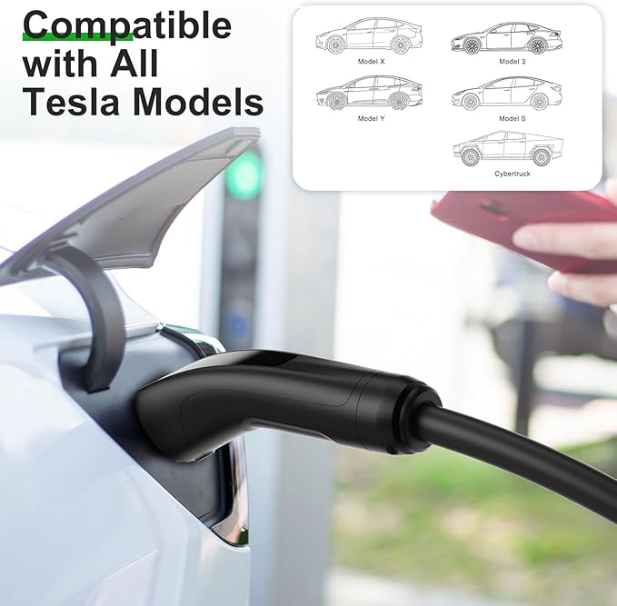 MEGEAR 16 Amps Level 1 Tesla Charger, NEMA 5-15 Plug, Portable Electric Car Charger with a 23 Ft Cable, Compatible with Tesla Models X/Y/3/S and Cybertruck