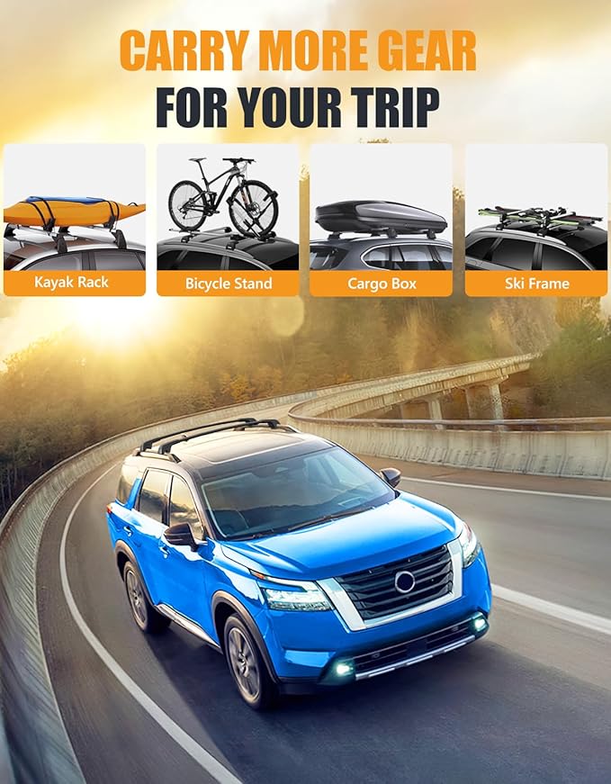 KINGGERI 300lbs Lockable Roof Rack Cross Bars Compatible with Nissan Pathfinder 2022 2023 2024 2025 SV SL Platinum with Raised Side Rails, Heavy Duty Aluminum Roof Rails Crossbars Luggage Accessories