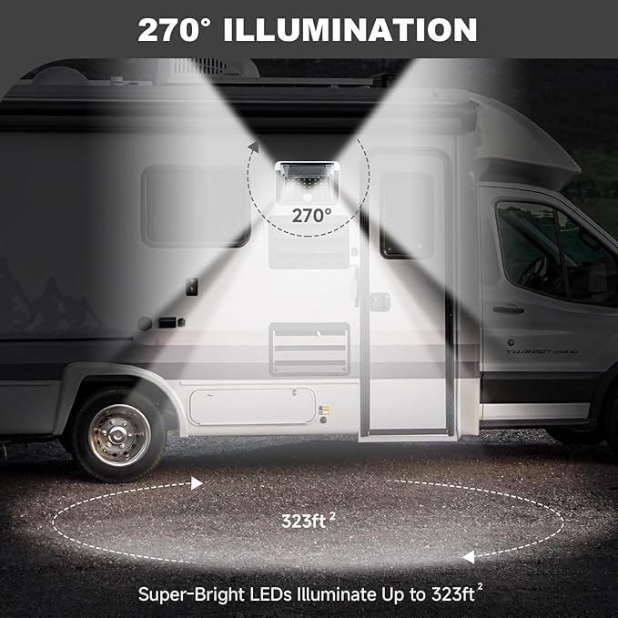 Magnetic RV Solar Lights with Motion Sensor, Waterproof RV Exterior Lights for Camper, Trailer, 5th Wheel & Truck Porch, Outdoor Solar Lighting with Strong Magnets (2 Pack, Black)