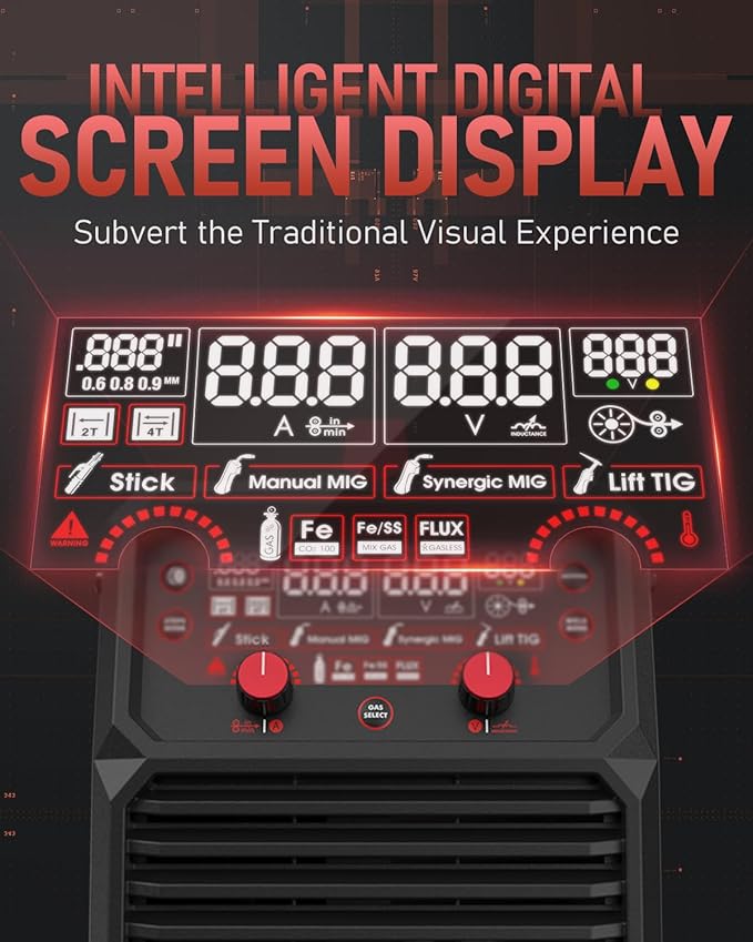 YESWELDER 165A MIG Welder, Flux Core MIG/Gas MIG/Lift TIG/Stick 4 in 1 Multi-process Welding Machine, LED Digital Display Synergic Control 110V/220V Dual Voltage MIG-165DS PRO