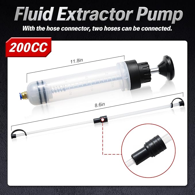 Oil Extractor Pump - 200CC Manual Liquid Extractor, Multi-Function Car Oil Pump, Liquid Transfer Pump, with Two Extension Tubes and Replacement Rubber Rings