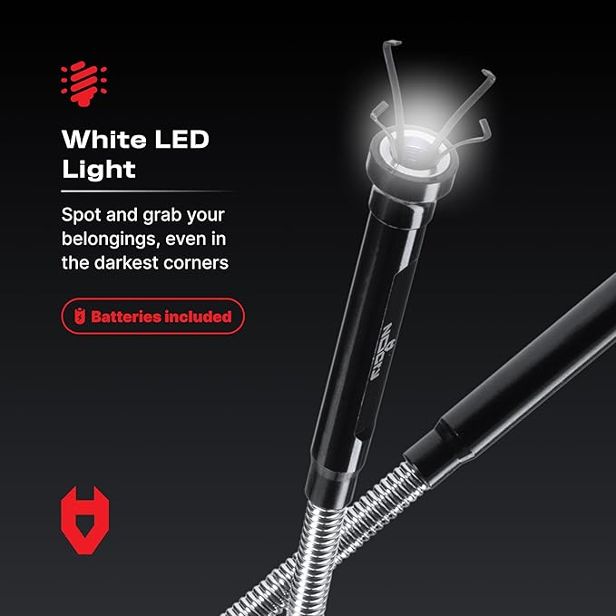 NoCry Magnetic Flexible Claw Grabber Pickup Tool with Bright LED Light - 27.7in Long Magnetic Pickup Tool, Retractable Claw Grabbing Tool, Magnetic Grabber Tool with 5lb Pull Strength Pick Up Tool