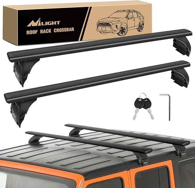 Nilight Roof Rack Cross Bars Fit for Jeep Wrangler 2007-2024 08 09 20 21 22 23 JK JL Gladiator JT 2 & 4 Door Aluminum Rails Crossbars with Anti-Theft Lock for Rooftop Cargo Carrier Luggage Box Tent