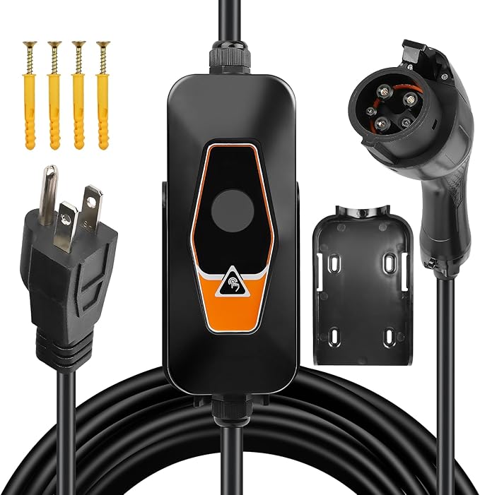 Portable EV Charger Level 1, 16Amp 120V, Vehicle Charger with 16.5FT Cable, NEMA 5-15 Plug, Compatible with SAE J1772 EVs, Scheduled Charging, Adjustable Current