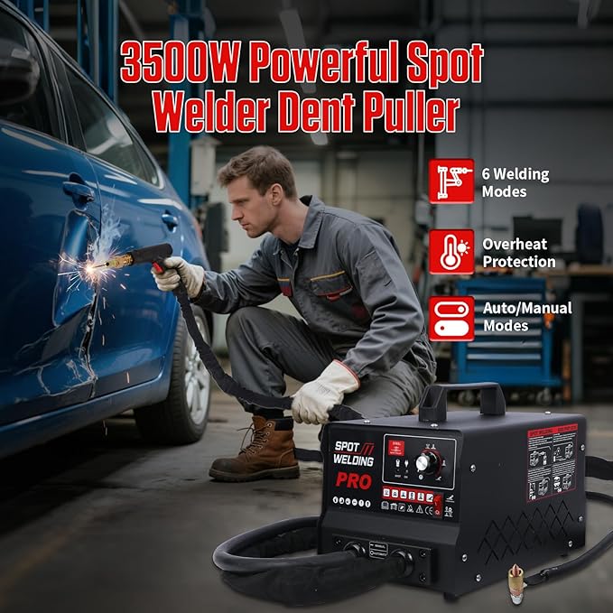 PLAYOCCAR Spot Welder Dent Puller Machine,110V 3500W Dent Remover Tool Car Body Repair Kit with Auto/Manual Welding & 6 Welding Modes.