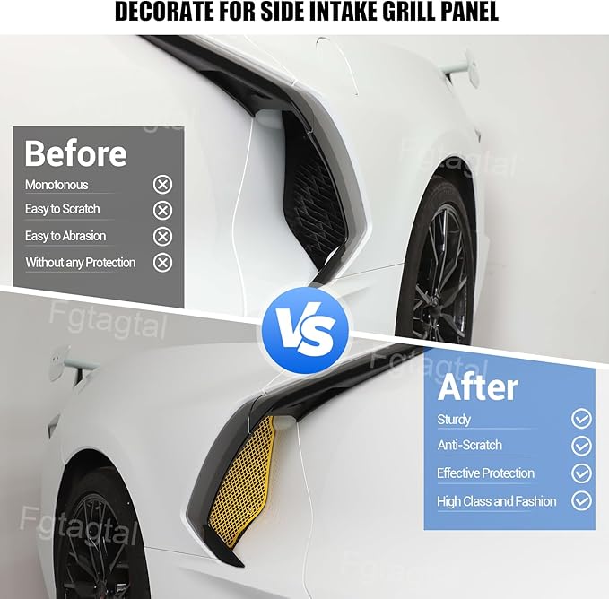 Side Intake Grill Guards Mesh Compatible with Chevrolet Corvette C8 2020-2025, Stainless Steel Side Radiator Guards Grille Vents Insert Mesh Accessories, 2Pcs (Yellow)