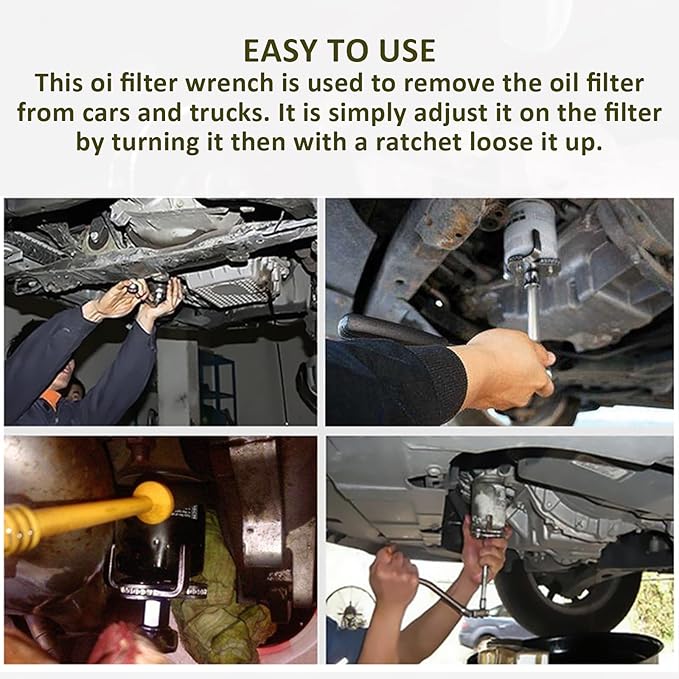 Universal Adjustable Oil Filter Wrench 2.5" to 4.5" - 3 Jaws Oil Filter Wrench Tool Set Remover Socket (Black)