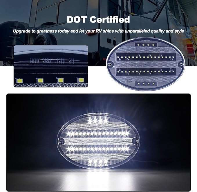 Oval LED Tail Lights White LED Backup Reverse Lights for Camper Trailer RV Airstream 8.5" Length 40LEDs Surface Mount Clear Lens, Pack of 2