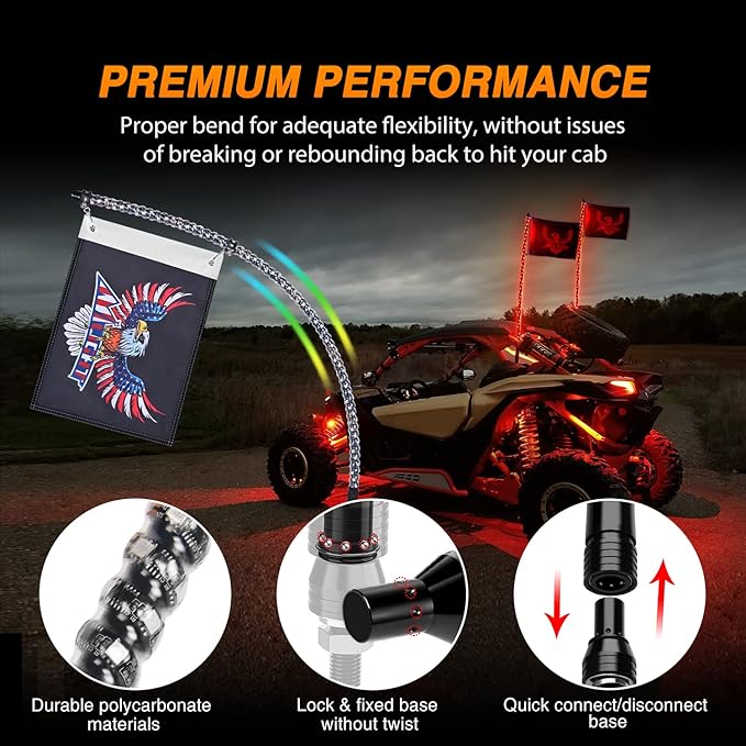 Nilight 2PCS 3FT RGB LED Whip Light, Remote App Control w/DIY Chasing Patterns Stop Turn Reverse Lighting Modes Safety Lighted Antenna for ATV UTV Polaris RZR Can-am Dune Buggy Jeep