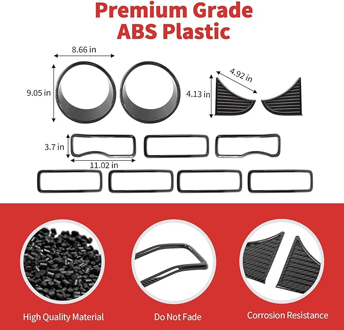 Front Grille Grill Insert+Headlight Turn Light Cover Trim Fit for 2024-2025+ Jeep Wrangler JL JLU & Gladiator JT,Not Fit for JL Sport & Sports (Carbon Fiber)
